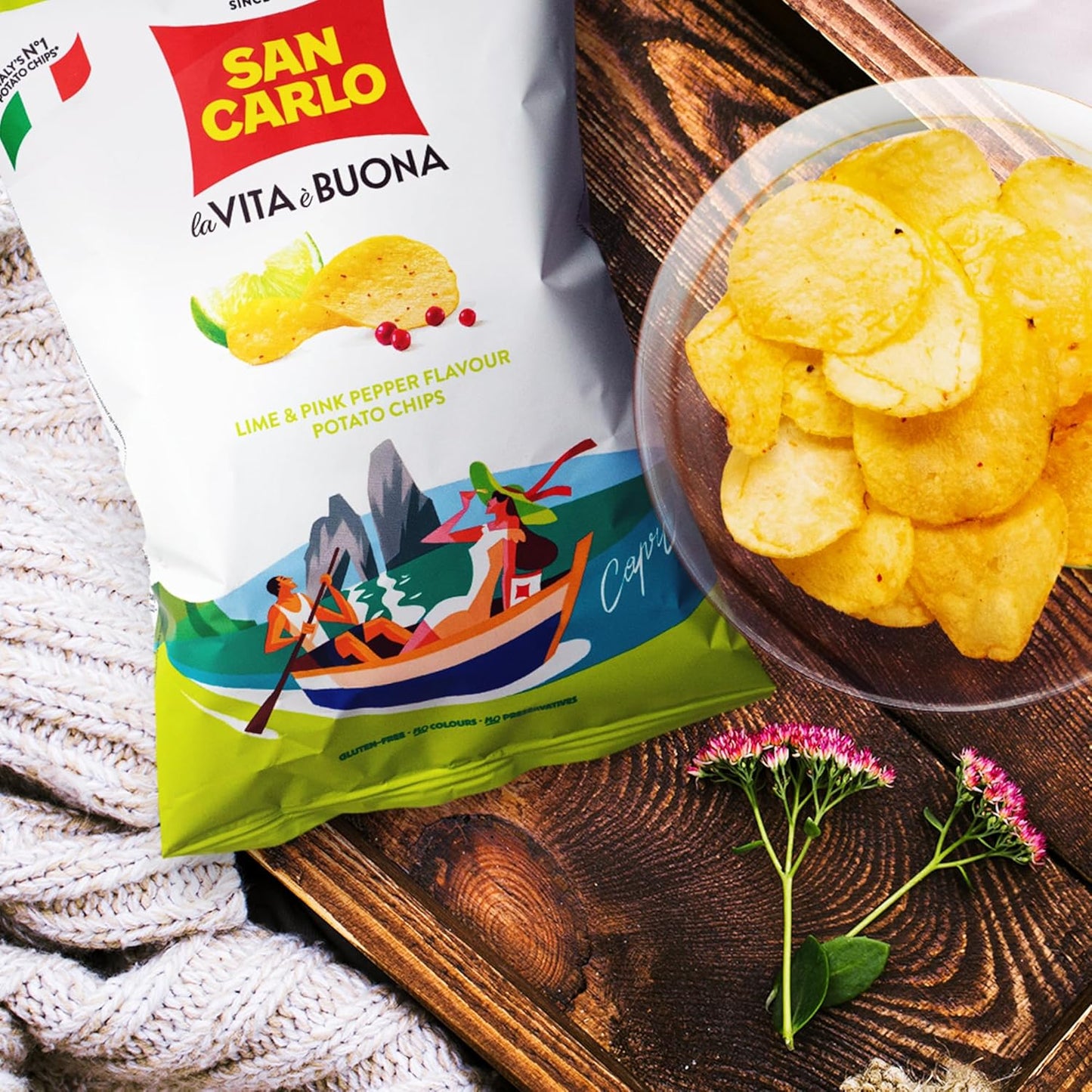 San Carlo Lime & Pink Pepper Flavour Crisps - 16 x 150g
