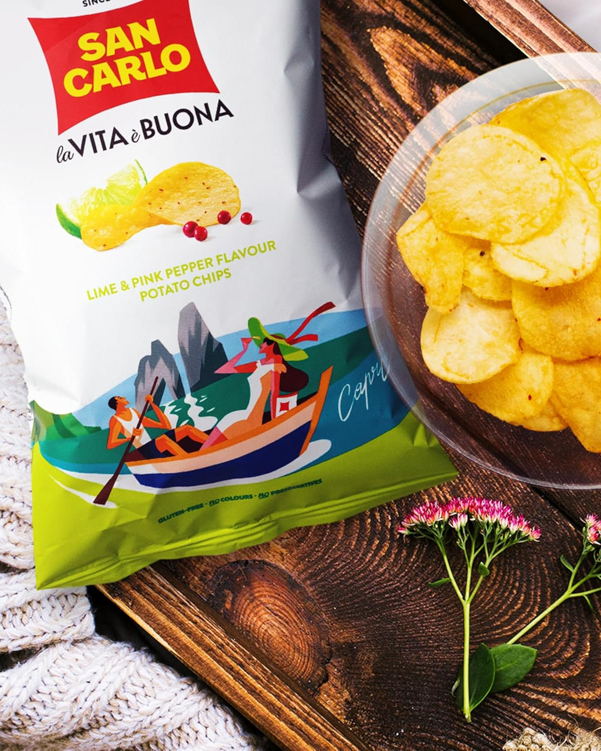 San Carlo Lime & Pink Pepper Flavour Crisps - 16 x 150g