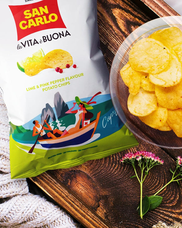 San Carlo Lime & Pink Pepper Flavour Crisps - 16 x 150g